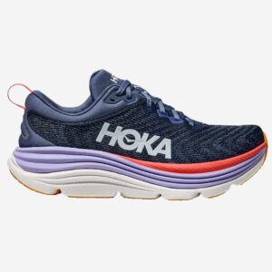 hoka one one gaviota 5 bred löparskor för dam med pronationsstöd i blå, lila färg.